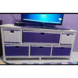 (panjang 128cm) meja tv Rotan minimalis modern lemari laci rotan sintetis laci 6 jasmine