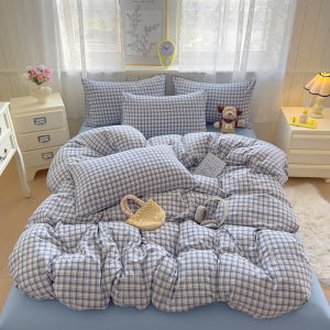 Dansunreve kẻ sọc Bộ vỏ chăn ga gối 4in1 màu xanh/Màu xanh lá cây thoáng khí fittedsheet Bộ flatsheet Bộ đơn/Nữ Hoàng/Vua