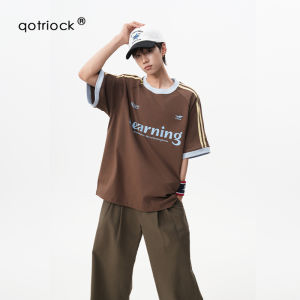 QOTRIOCK | Stripe Contrast Round Neck Collegiate Sporty Loose Summer T-shirt