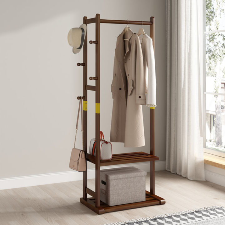 Double Floor Solid Wood Hanger Bedroom Coat Rack Home Living Room Corner Master Bedroom Clothes