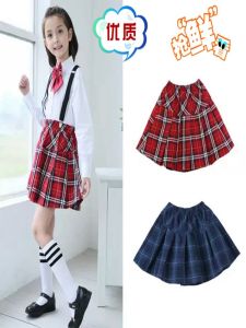Childrens Mini Skirt Dance Pleated Plaid Skirt School Uniform Skirt Girls Half-length Skirt Spring Autumn Cotton Blend Fabric