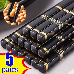 5pairs Great Wall Pattern Chinese Chopsticks Food Sushi Bar Reusable Non-slip Alloy Food-Grade Chopsticks Kitchen Tableware