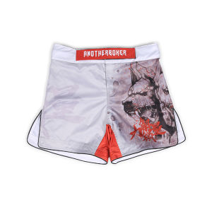 Wolf Print MMA Grappling Shorts Side Slits Men Women Fight Shorts Breathable Shorts for Kickboxing BJJ Sparring & Competition