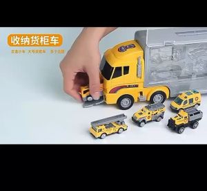 Friction Car Toys 6 Pieces Alloy Mini Car Simulation Trailer Toy Truck Transporter Engineering Vehicle Children Gift