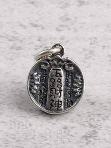 S925 Pure Silver Five Road Wealth God Side Hanging Small Tag Cultural Play Buddha Beads Pendant Silver Cake Small Hanging Ornaments