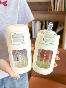 Cốc Rơm Thủy Tinh Borosilicate Cao Cấp Di Động Cho Phụ Nữ Có Quy Mô Hai Lớp Chống Sốc Ins Gió Tối Giản Thiết Kế Cốc Nước Người Lớn