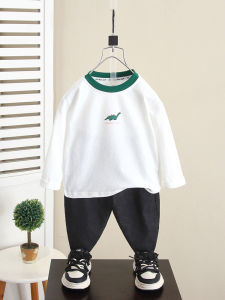 Dinosaur Long Sleeve T-Shirt for Boys Spring Autumn Cartoon Print Breathable Cotton Base Layer Shirt Baby Autumn Wear