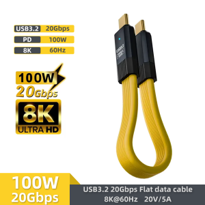 USB3.2 Type C to Type C Flat Data Cable 20Gbps ThunderBolt 3 PD 100W 5A USB-C Cord For iPhone 15/16 Pro Max Mac SSD Power Bank
