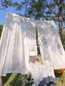 พร้อมส่ง🚛ม่านโปร่งแสงสีขาวสไตล์มินิมอล ลายดอกไม้คลาสสิก | สำหรับประตูโค้ง+หน้าต่าง+สวนระเบียง | ปรับแสงนวล กันแดดแต่ไม่บังลม​