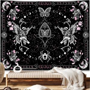 VIKAMA Bướm Hồng Đầu Lâu Nấm Pha Trăng Goth Y2K Tấm Thảm Đậm Fairycore Nghệ Thuật Treo Tường Cho Phòng Ngủ Trang Trí Ký Túc Xá Polyester