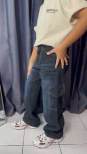 Celana Skena Cargo Anak Usia 7-14 Tahun Bahan Denim Nyaman Di Pakai Celana Panjang Cargo Distro