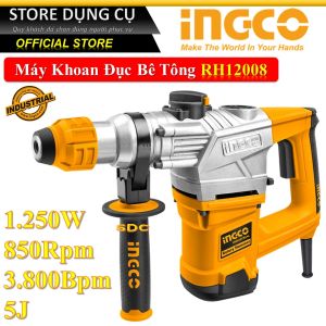 Máy khoan búa dùng pin 3 chức năng 1250w Ingco RH12008 đầu khoan gài sds tốc độ 850rpm tốc độ đập 3800bpm lực đập 5J