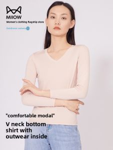MiiOW | Slim Fit Modal Long Sleeve Base Shirt Womens Spring Autumn Thin V Neck T Shirt Breathable Sweat Wicking Casual Style Home Wear