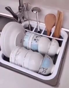 Foldable Drying Dish Rack Kitchen Collapsible Drainer Storage Holder Tableware Board Organizer Rak Pinggan 伸缩厨具碗碟滤水架(A)