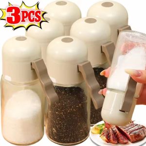 3Pcs Kitchen Pepper Shakers Quantitative Glass Seasoning Bottle Cooking Sugar Shaker Push Type Salt Dispenser Seasoning Bottle Tank