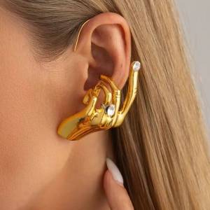 SHIXIN 1PC Novelty Design Metal Hand Left Earcuff Dangle Earrings For Women Fashion Show Statement Earrings Jewelry Accessories