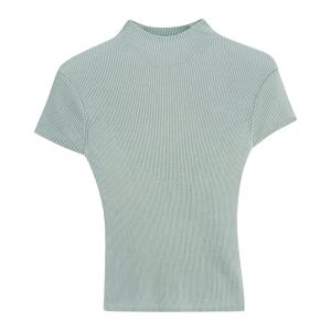 YUEZHONGWEI | White Half-High Collar Ice Silk Knitted Short Sleeve T-Shirt Women Summer Slim Fit Spicy Short Style Small Flying Sleeve Top