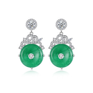 SEQUITO Personality Brides Wedding Party Jewelry Inlay Green Round Stone Shiny AAA Cubic Zirconia Long Drop Earrings SE983
