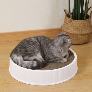 TRENY L Shape Cat Scratch Board With Ball Track Toys Cat Scratcher Board Corrugated Pencakar Kucing Tempat Cakar 貓抓板