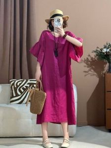 Summer 2025 Womens plus Size Vintage Cotton Linen Sleeveless Dress Loose Slimming Versatile Midi Dress Casual Style A-Line Skirt
