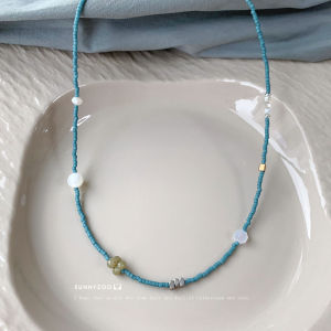 SUNNYZOO Original Design วัสดุผสมสร้อยคอสีฟ้า-สีเขียวฤดูใบไม้ผลิฝนสไตล์ชาติพันธุ์ Handmade เครื่องประดับจีนสําหรับผู้หญิง