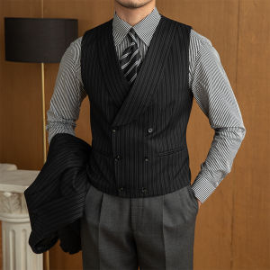 Vintage Banquet Double-Breasted Stripe Versatile Fashion Vest