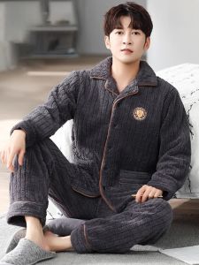 Bộ đồ ngủ nam MiiOW vải nhung kẻ dài tay giữ ấm