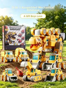 JIHU | Educational Assembly Dinosaur Sound and Light Construction Toy for 1-3 Years Old Boys Building Blocks Transformation Birthday Gift