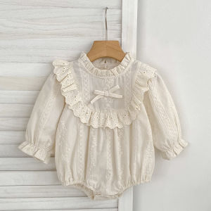 Autumn Baby Girl Clothes Embroidery Newborn Romper Dress Peter Pan Collar Floral Cotton Long Sleeves Baby Bodysuit 0-24 Months