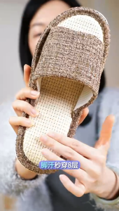 Linen Slippers Womens Indoor Home Anti-Odor Non-Slip Soft Bottom Silent Couple Home Slippers No Foot Odor Student Dormitory  Open-Toe Office Slippers