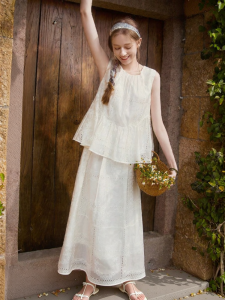 XIANGYING | White Embroidered Ladies Set Tank Top Skirt
