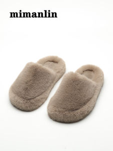 Luxurious Womens Slip-On Slippers Indoor Home Office Cotton Slippers Autumn Winter Anti-Slip Plush Headed Slippers Low Heel Flat Bottom