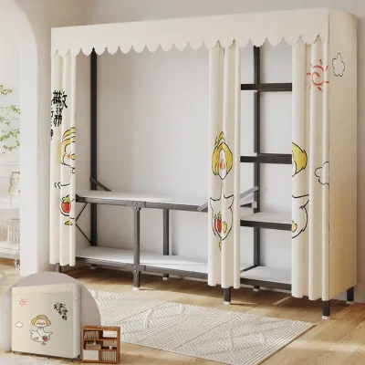 Foldable Thickened Reinforced Simple Wardrobe for Small Apartments Bedroom Dustproof Storage Cabinet Metal And Composite Fabric
