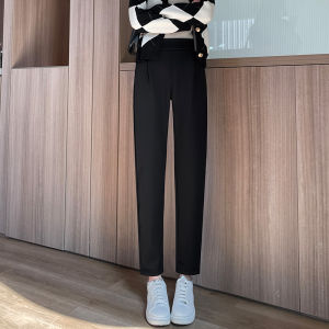 Womens Fleece Lined Harlan Pants Autumn Winter Casual Slim Fit Sports Trousers High Waist Long Pants Korean Style