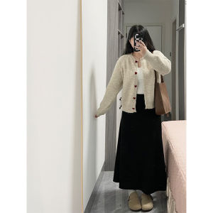 กระโปรงทรงเอสีดำ ทรงเข้ารูป ทรงหลวม สไตล์เกาหลี สำหรับผู้หญิงไซส์ใหญ่ เดรสยาวคลุมเข่า กระโปรงทรงเอ