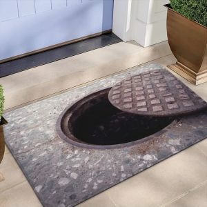 VIKAMA 3D Nắp Hố Ga Thảm Chùi Chân Đá Sỏi Thực Tế Ảo Ảnh Quang Học Flannel Chống Trượt Vui Nhộn Trang Trí Lối Vào Ngoài Trời Phong Cách Hiện Đại