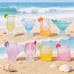10PCS Summer Gradient Juice Glass Miniature Play Food Resin Cocktail Wine Goblet DIY Dollhouse Decor Supplies