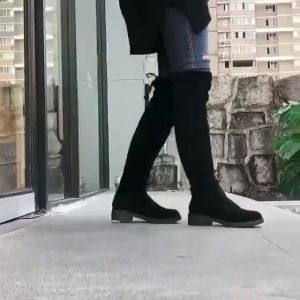 【Ready Stock】Womens over knee boots Flat thin high boots Korean version round head elastic fashion black boots