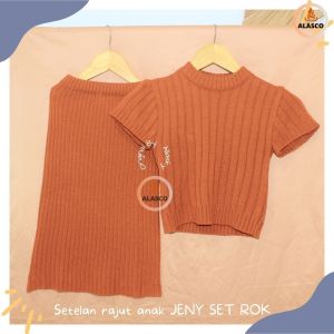 Vest Jeny Set Rok Setelan Lebaran Anak Perempuan Bahan Rajut Premium Pink Usia 2-12 Tahun Size S-XXL