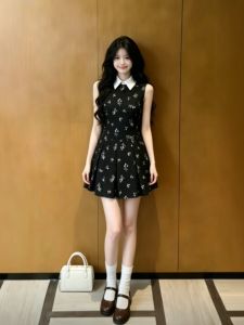 CHANGTONG | Vintage Unique Floral Waist Cinching Flared Short Dress