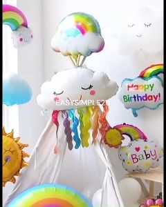 Large Weather Theme Foil Balloon Sun Moon Shooting Star Matte Rainbow White Cream Cloud Gold Lightning Flame Sunflower Birthday Party Decoration Baby Shower Wedding Celebration Kids Toy Reusable Helium Air Balloons Party Supplies Props