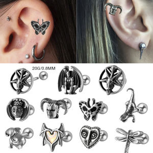 1-10PCS Punk Surgical Steel Oil Drip Bat Lizard Sheepshead Owl Earring 20g Piecing Cartilage Helix Tragus Ear stud Bodyjewelry