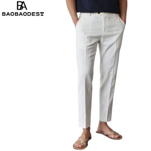 Mens Linen Trousers Summer Slim Fit Trousers Lightweight Casual Trousers Business Beach Trousers for Men with Buckle