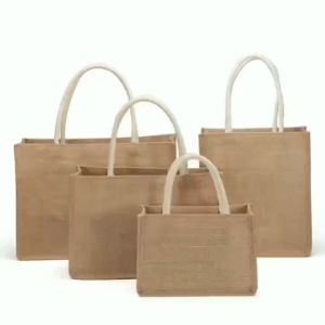 Eco Friendly Reusable Jute Bag Burlap Tote Bags Natural Linen Bags with Soft Cotton Handle TH