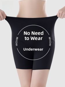 Miiow | High Waist Ice Silk Safety Pants Womens Bottoming Tummy Control Anti-Light Underwear Two-In-One Cat Person Extended Length