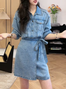 Shalldoer | Plus Size Retro Style Flared Collar Denim Dress