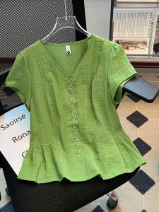 YEZATIIO | Áo Blouse Vòng Cổ V Phong Cách Pháp Mùa Hè