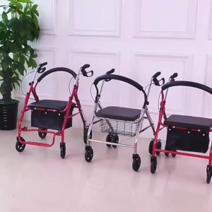Adjustable Elderly Walker Chair and Wheels Medical Rollator Walker with Basket Folded Wheelchair