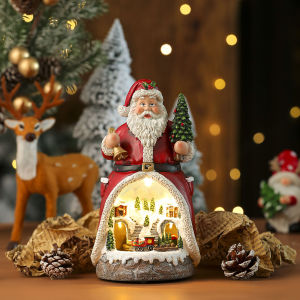 Christmas Cabin Music Box LED Night Light Santa Snowman Figurine Battery Operated Tabletop Ornament Home Holiday Decor Gift