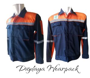Baju Wearpack Safety Dongker Kombinasi Oren Seragam Lengan Panjang Bahan American Drill Grade A